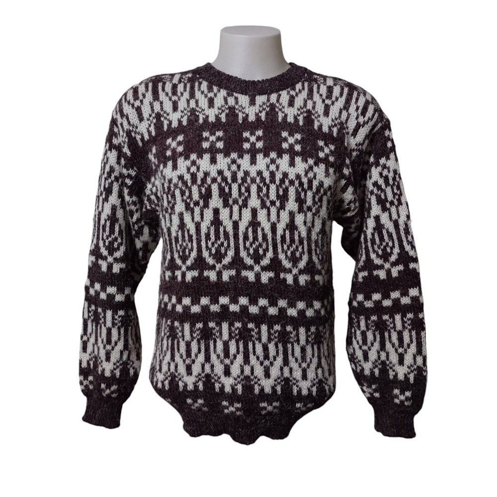 Current Editions Sweater XL Mens Cabin Core Fair Isle Burgundy Geometric Retro